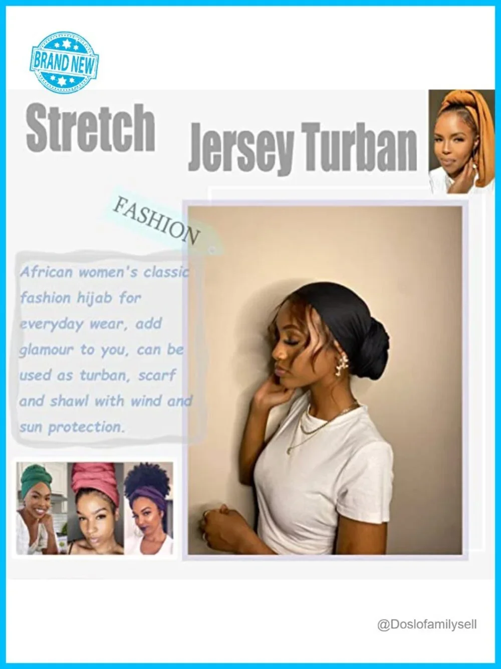 5-Pack Solid Stretch Jersey Hijab Scarves Long Soft Head Wraps